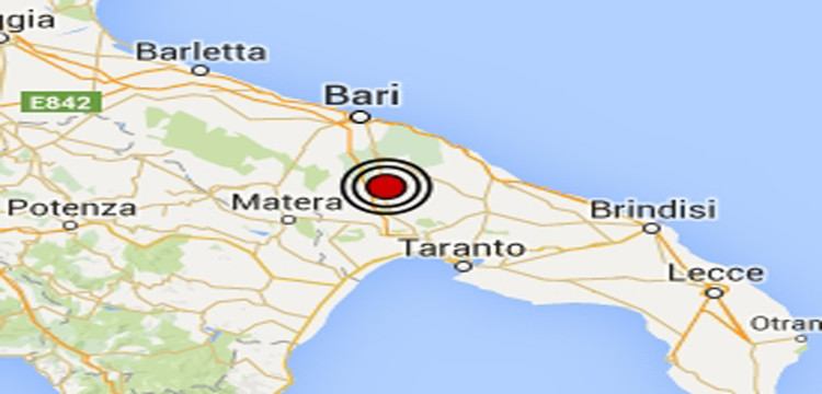 Terremoto in Puglia: lieve scossa di Magnitudo 2.3 in provincia di Bari