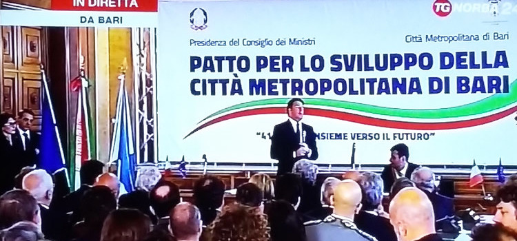 Renzi a Bari per firmare il “Patto per lo sviluppo della città metropolitana”