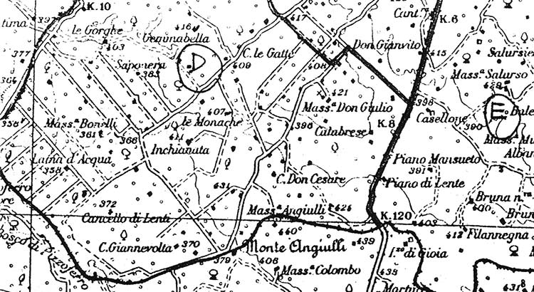 I toponimi delle varie contrade presenti nella Zona D, al confine del Comune di Noci