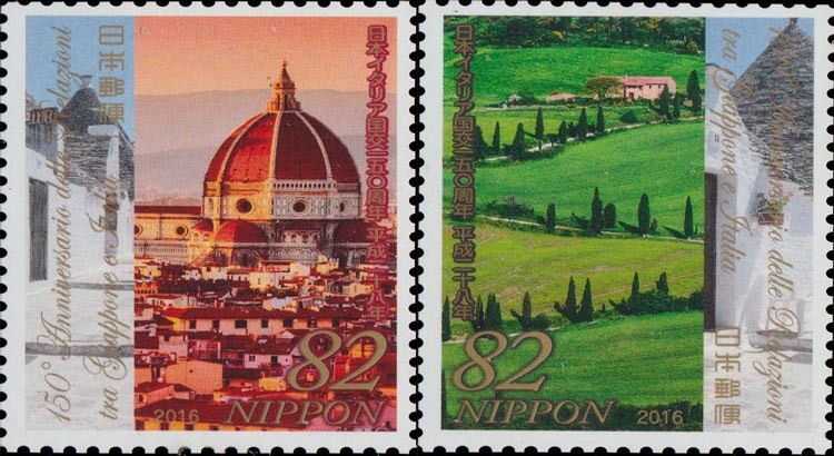 10 francobolli per celebrare il 150° delle relazioni Italia-Giappone