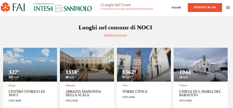 Luoghi del Cuore FAI, Noci propone dodici siti