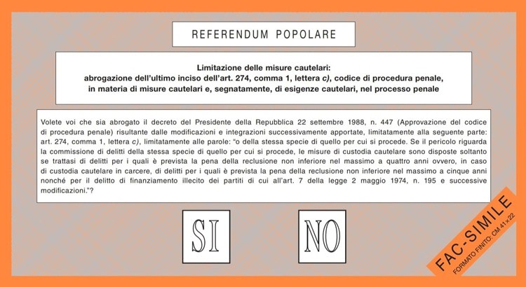 Il secondo quesito referendario: la limitazione dell’arresto preventivo